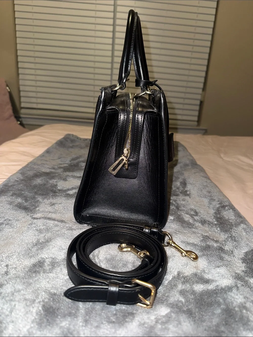Coach Brown Signature Satchel with Black Leather Trim and Gold Hardware